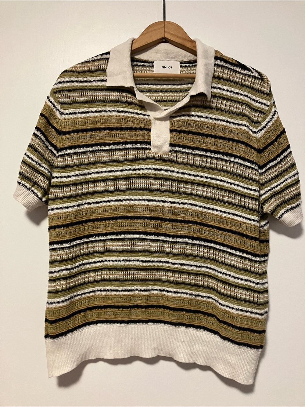 NN.07 Olive Stripe Knit Polo Shirt 💯 Linen Great Value